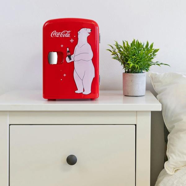 Coca-Cola 4L Mini Fridge 6 Can Portable Cooler & Warmer for Bedroom, Car & Skincare (12V, PB Red)