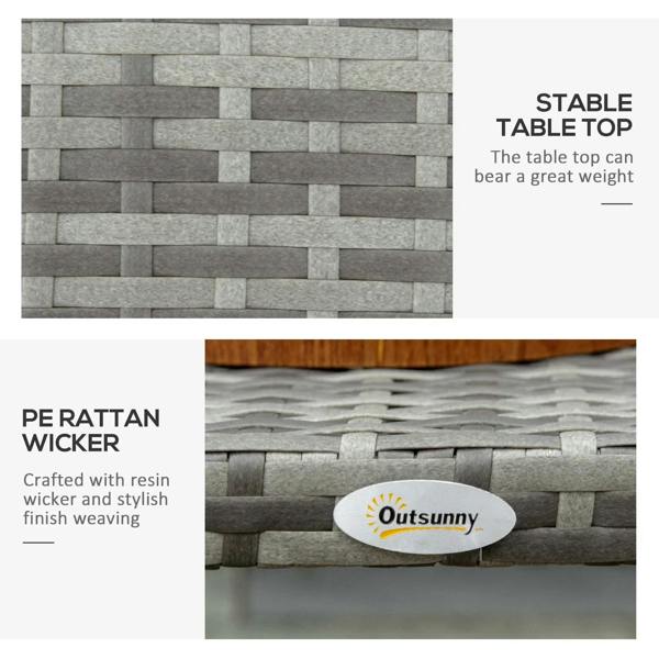 Grey PE rattan wicker table top with interwoven texture and curved base