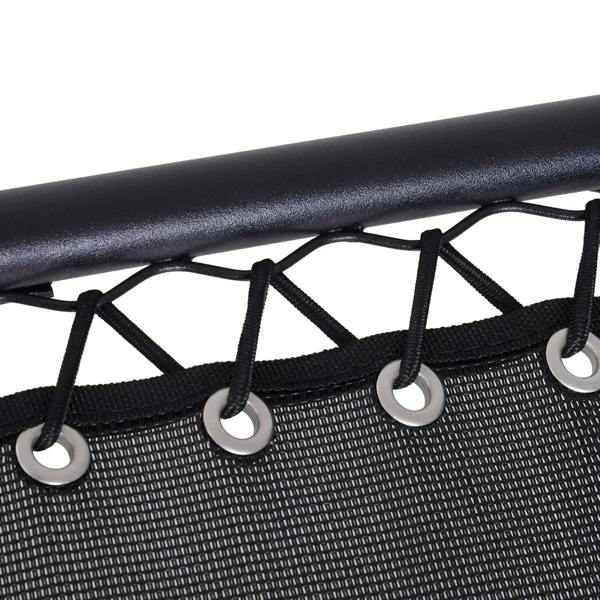 Black texteline seat fabric with rope lacing and round eyelets on folding chair