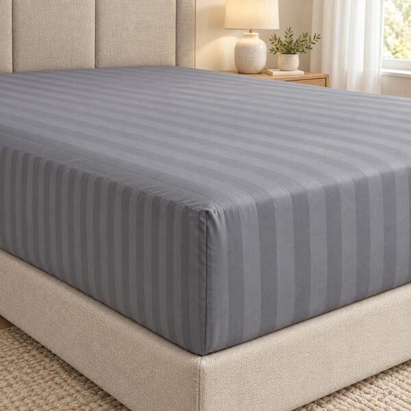 Night Zone Embossed Stripe Extra Deep Fitted Sheet 40cm – Brushed Microfibre Soft Bed Sheet