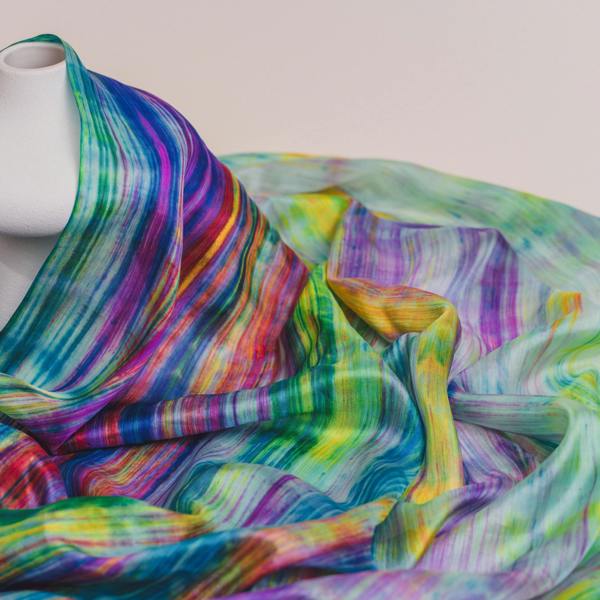 Rainbow Brushstroke Silk Scarf – Hand-Dyed Mulberry Silk, Festival & Statement Wrap