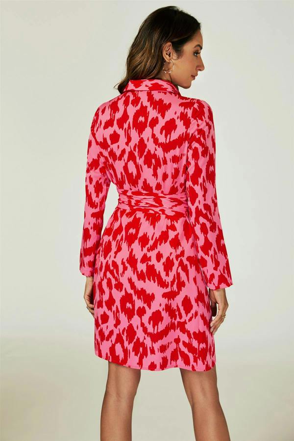 FS Collection Abstract Print Shirt Mini Wrap Dress In Pink