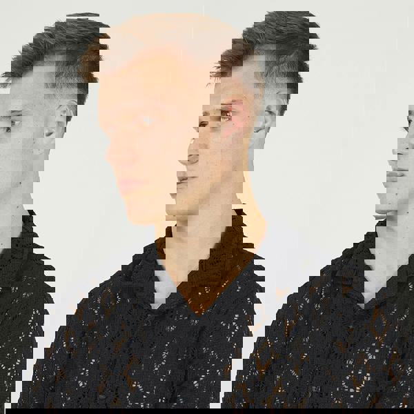 Brave Soul Black Geometric Crochet Short Sleeve Shirt - Black Image 4