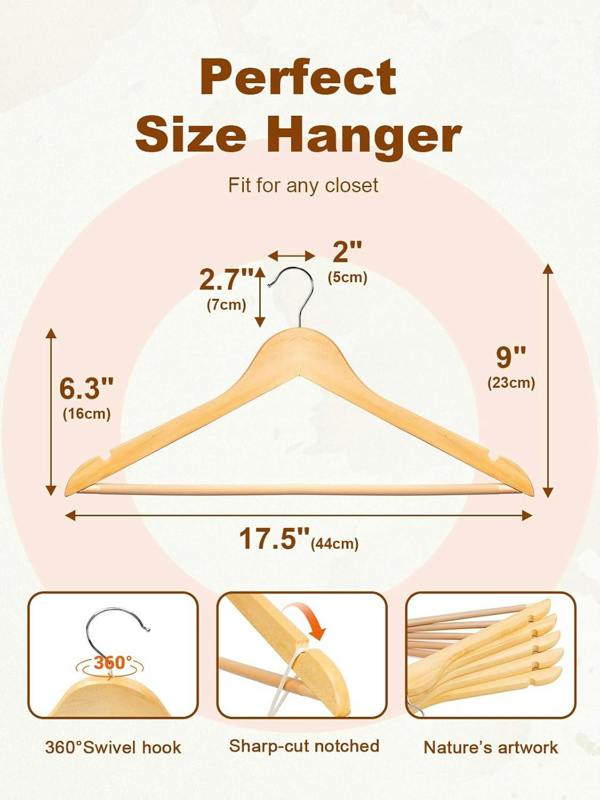 Dyzi 20 Pack Wooden Clothes Hangers With Non Slip Bar