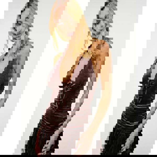 Pink Vanilla Velvet Halter Neck Dress