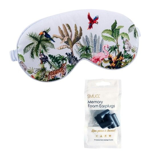 SMUG Satin Sleep Mask - Jungle Print - Sleep Mask & Black Earplugs