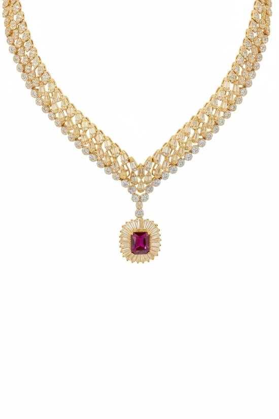 Latelita Countess Statement Ruby Necklace Gold
