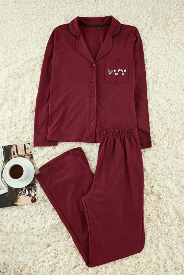 WOVCOR 2-Piece Knit Pajama Set with Piping and Pocket Detail