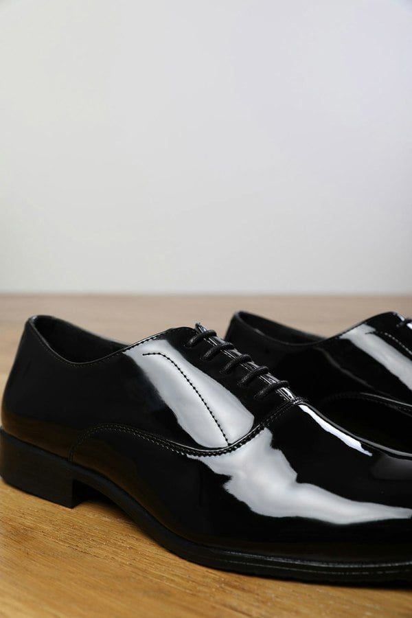 Where's That From Nick Oxford Lace Up Work Dress Shoes in Black Patent