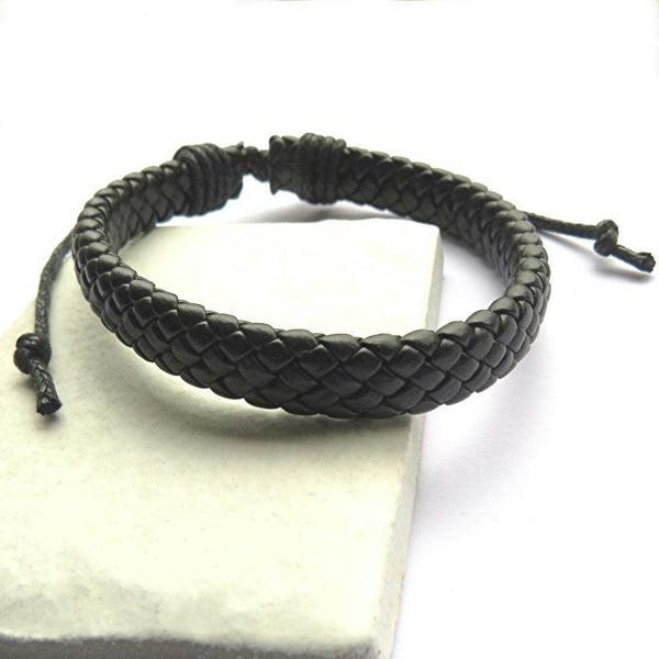 Aye Do Gifts Men's Black Leather Weave Bracelet