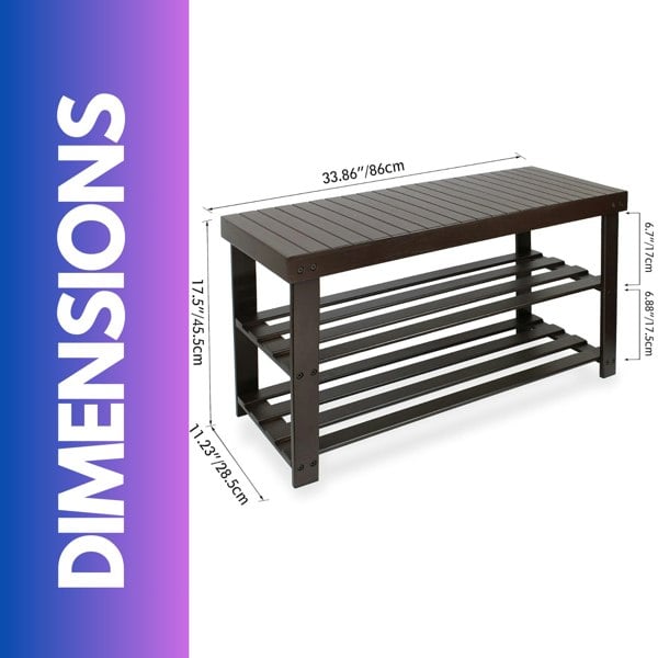 BMBO Wooden 3 Tier Shoe Storage Bench For Hallway Dark Brown