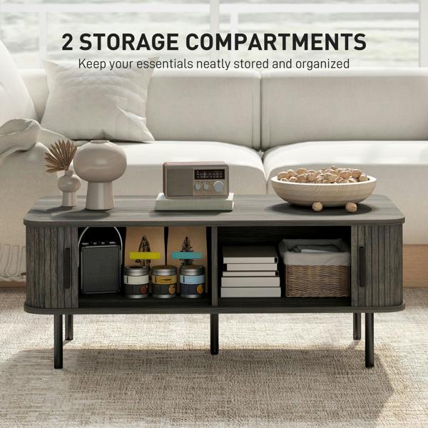 Wyld Haus Yocoma Wooden Grey Wood Effect Rectangular Coffee Table With Tambour Doors