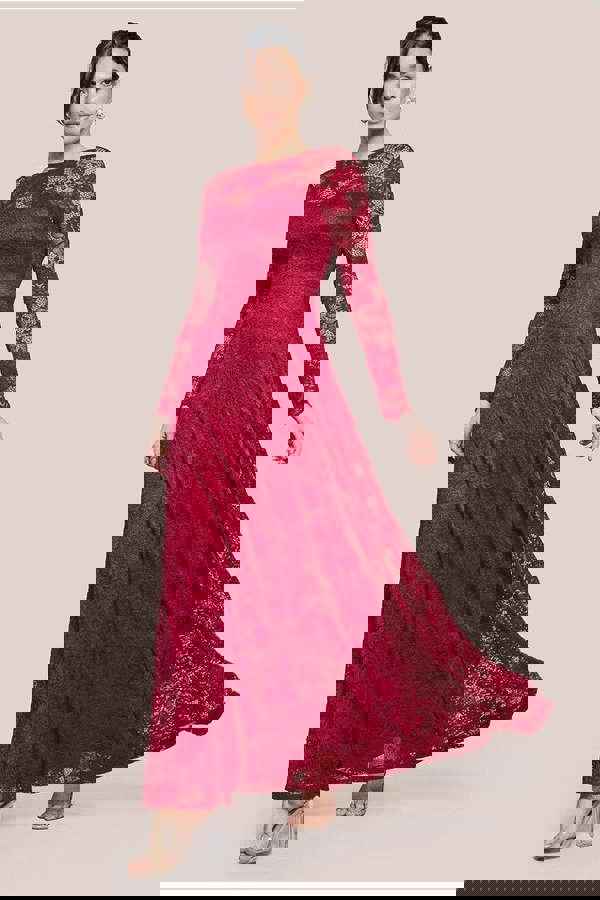 Scalloped Lace A-Line Maxi Dress - Wine DR4496