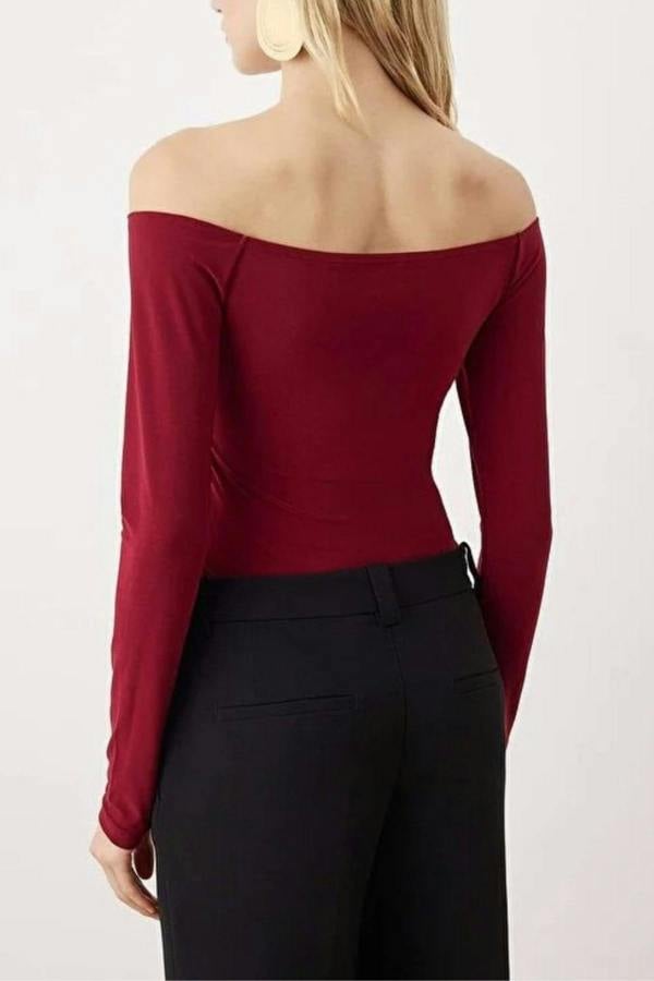 WOVCOR Carmen Collar Knit Party Bodysuit with Gold Accessories