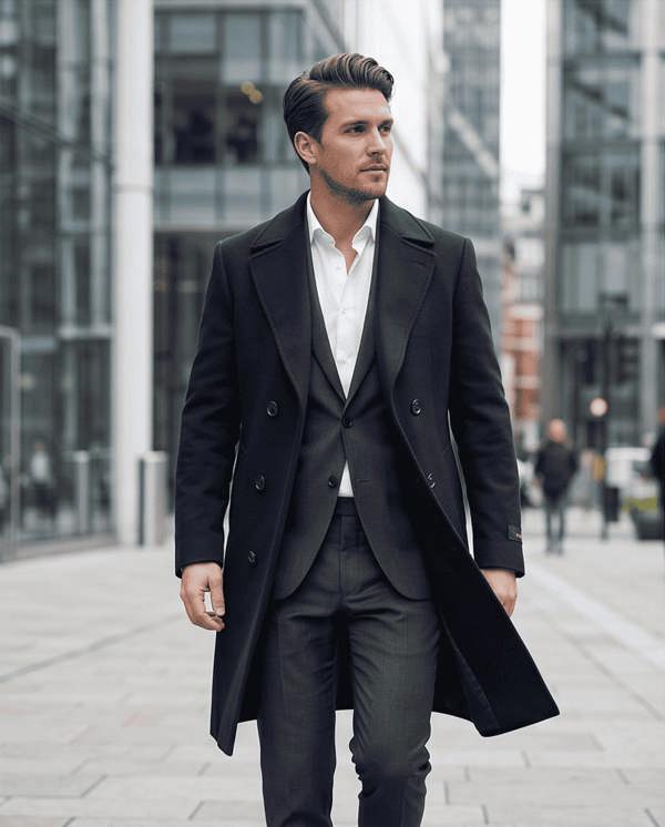 Pamoni Classic Double-Breasted Wool Blend Overcoat