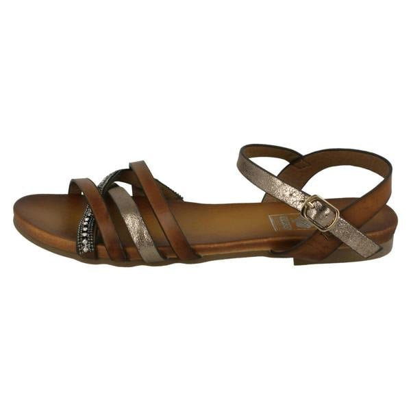Down to Earth Ladies Down To Earth Flat X Strap Beaded Vamp Sandals