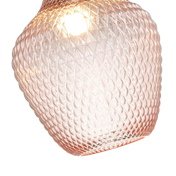 Modern Designer Soft Blush Pink Curvy Diamond Etched Glass Pendant Lamp Shade Image 2