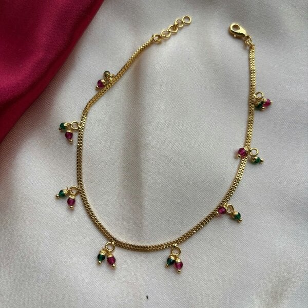 The Colourful Aura Golden Brass Rounds Red Green Beads Indian Payal Anklet