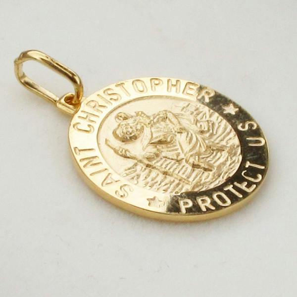 Christopher James of London 9ct Yellow Gold 21mm 3D St Christopher Pendant With Optional Engraving and Chain