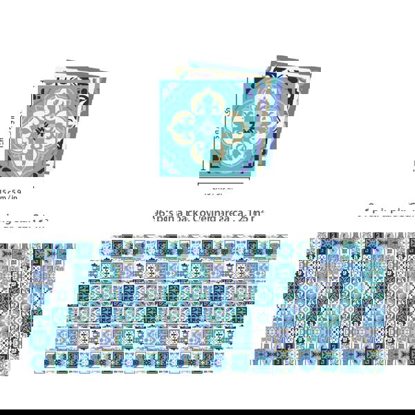 WALPLUS WT1567 - Daliah Blue and Turquoise Mediterranean Wall Tile Sticker Set - 15 cm x 15 cm - 24 pcs