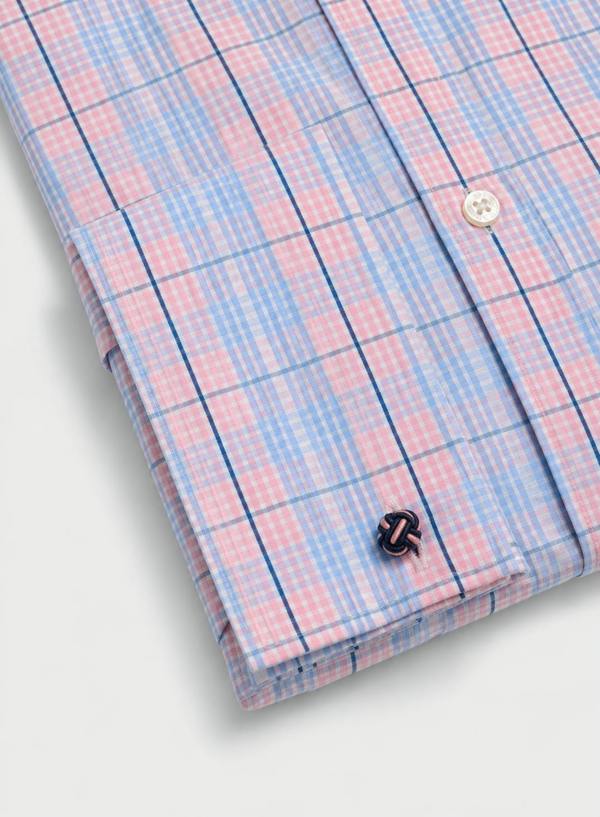 The Oxford Shirt Company Double Cuff Shirt in Fine Baby Blue and Pink Check