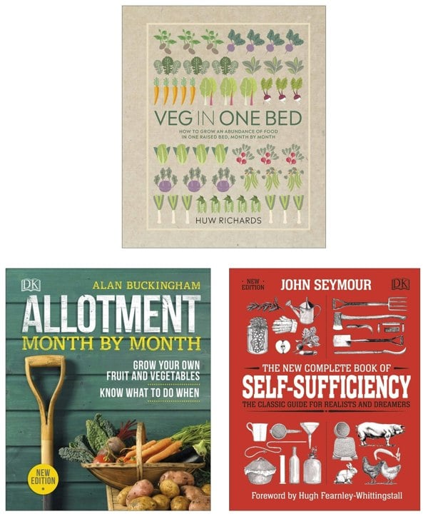 Veg in One Bed, Allotment Month By Month, The New Complete Book of Self-Sufficiency 3 Books Set