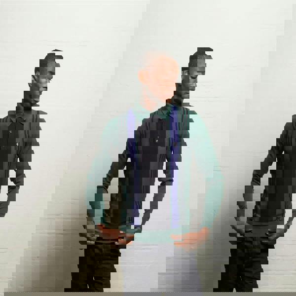 Gabicci V55GM00 Mens Searle Long Sleeve Knitted Three Button Polo Gabicci Vintage - IVY