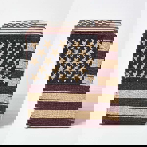 HOMESCAPES Cotton Square Pouffe Vintage USA Flag - 36 x 36 x 38 cm