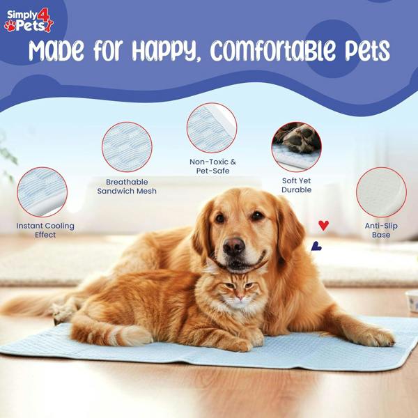 Simply 4 Pets Cooling Mat for Dogs & Cats - Breathable Sandwich Mesh Fabric, Foldable Dog Cooling Mat - Non Slip Washable Pet Cooling Bed