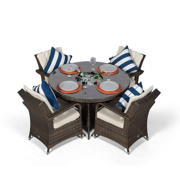 Giardino Arizona Round 4 Seater Patio Dining Set with Ice Bucket Drinks Cooler