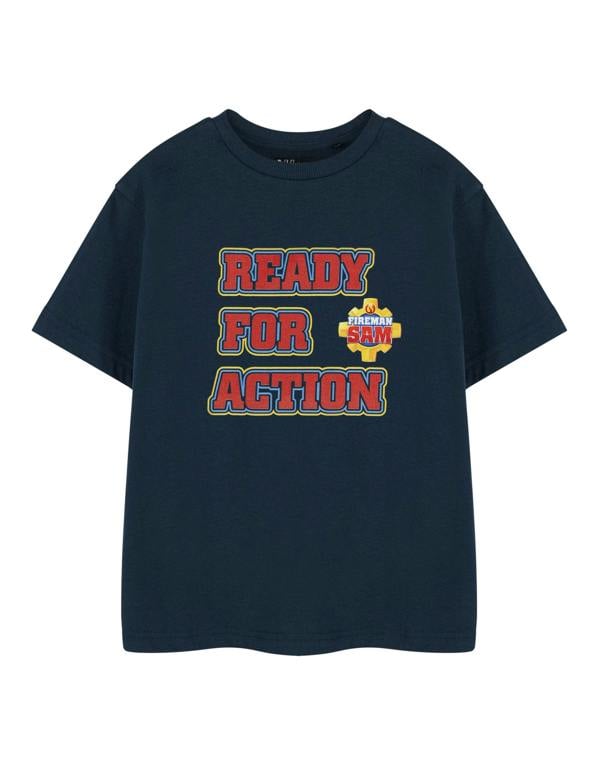 Fireman Sam Boys Blue Ready For Action Short Sleeved T-Shirt