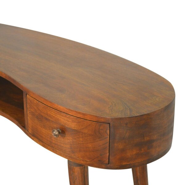 Wyld Haus Parma Chestnut Mango Wood Wave Writing Desk 2 Drawers