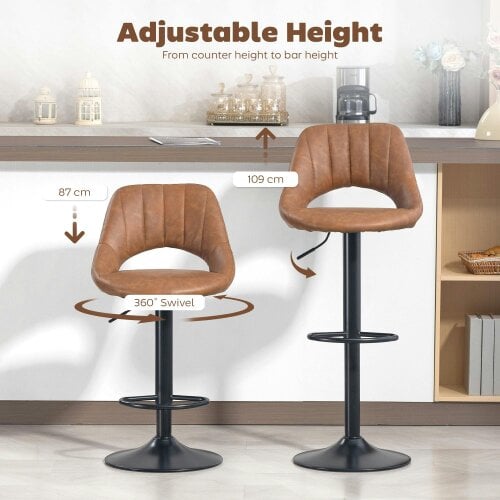 Wyld Haus Palosa Set Of 2 Brown Faux Leather Swivel Bar Chairs With Backrest And Footrest