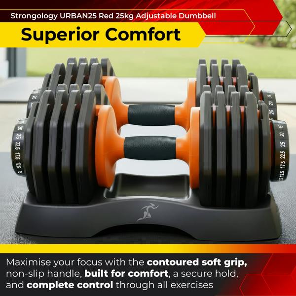 Homeology Urban25 Home Fitness Adjustable Dumbbell from 2.5kg to 25kg Pair Training Weights Black Orange