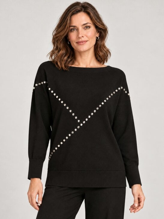 VIZ-A-VIZ Nailhead Boat Neck Jumper