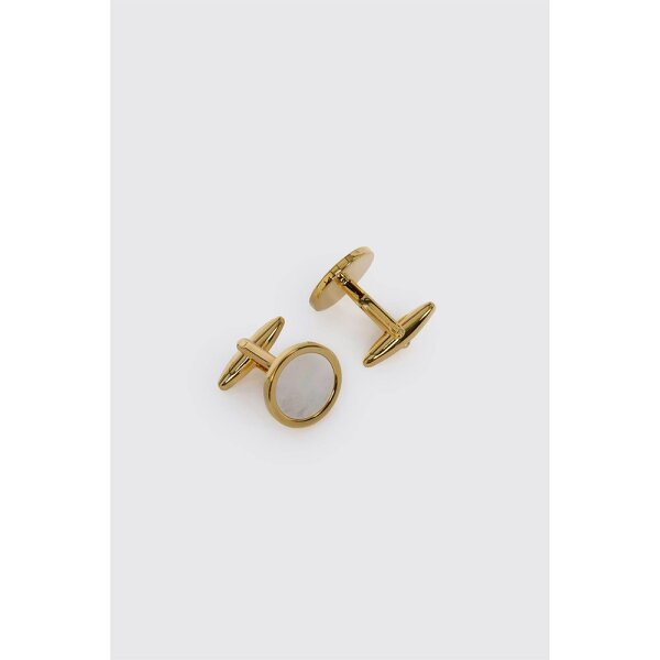 Limehaus Gold Round Mother Of Pearl Cufflinks