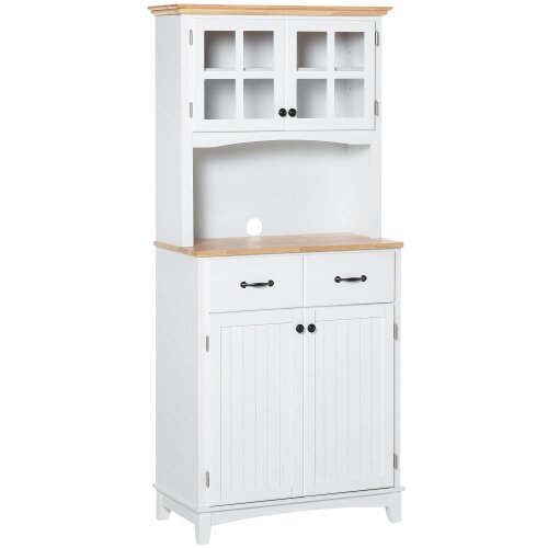 Wyld Haus Fidipa Wooden White Kitchen Storage Cupboard With Glass Doors And Microwave Shelf 172 cm