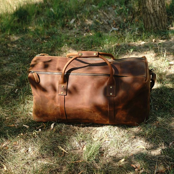 Touribag Genuine Leather Holdall Luggage Bag - Brown