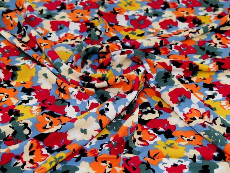 Minerva Core Range Deadstock Viscose Challis Fabric - Flowers Design Dressmaking Fabric, 140 cm / 56" Wide - per metre