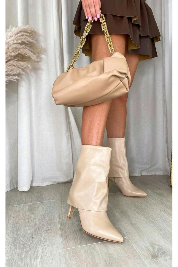 Aurora Heeled Ankle Boots - Beige