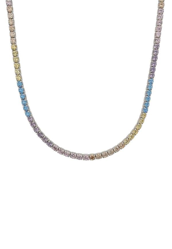 Necklace with multicolored gemstones on a white background