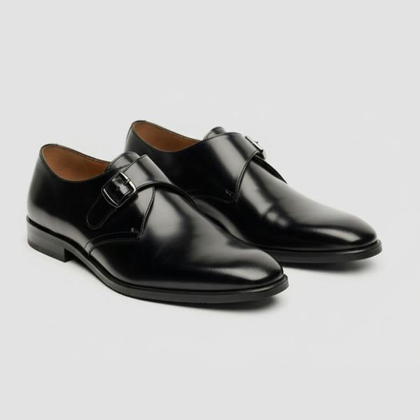 House Of Cavani Romero - Men's Black Single Monk Strap Polished Shoes