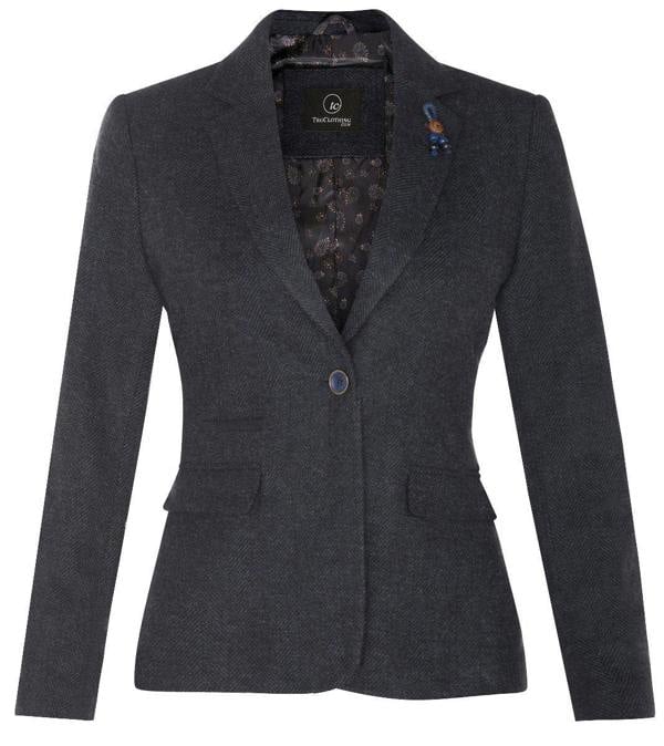 TruClothing Womens Tweed 1920s Herringbone Navy Blazer