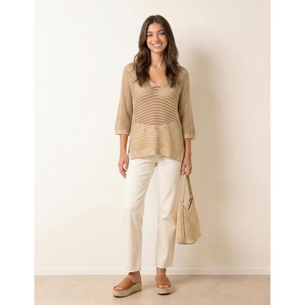Blue Vanilla Metallic Crochet V Neck Top