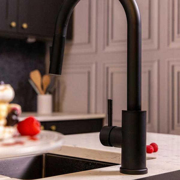 Flode Runda | Kitchen Sink Mixer with Pull out Spray | Matt Black | Square Head