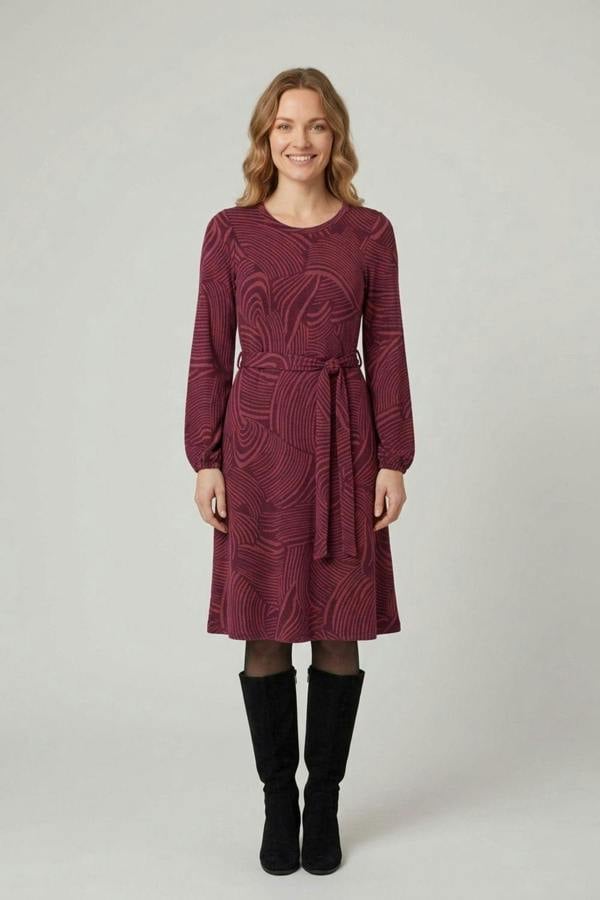Purple | Abstract Tie Waist A-Line Midi Dress