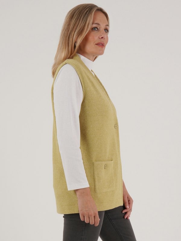 PennyPlain Ribbed Button Gilet - Pear