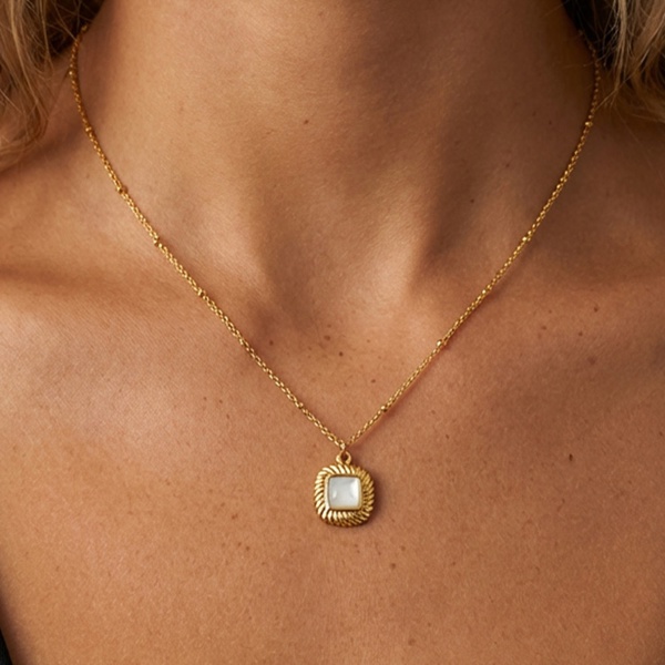 Muchv Square Pearl Necklace With Bobble Chain in 18k Gold