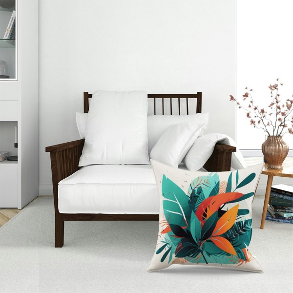 Warren Reed Green Orange Tropical Leaves Floor Cushion