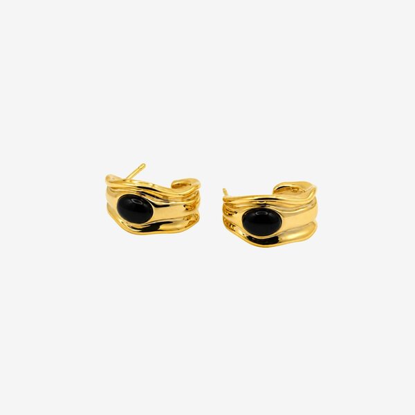 Uchi & Soto Enso Black Stone Molten Gold Hoop Earrings
